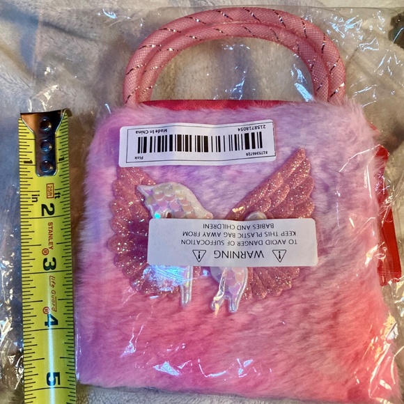 Small Unicorn Crossbody (Red Ribbon) - 2 Handles Bag Cartoon Plush - 5" x 5" - Picture 3 of 5